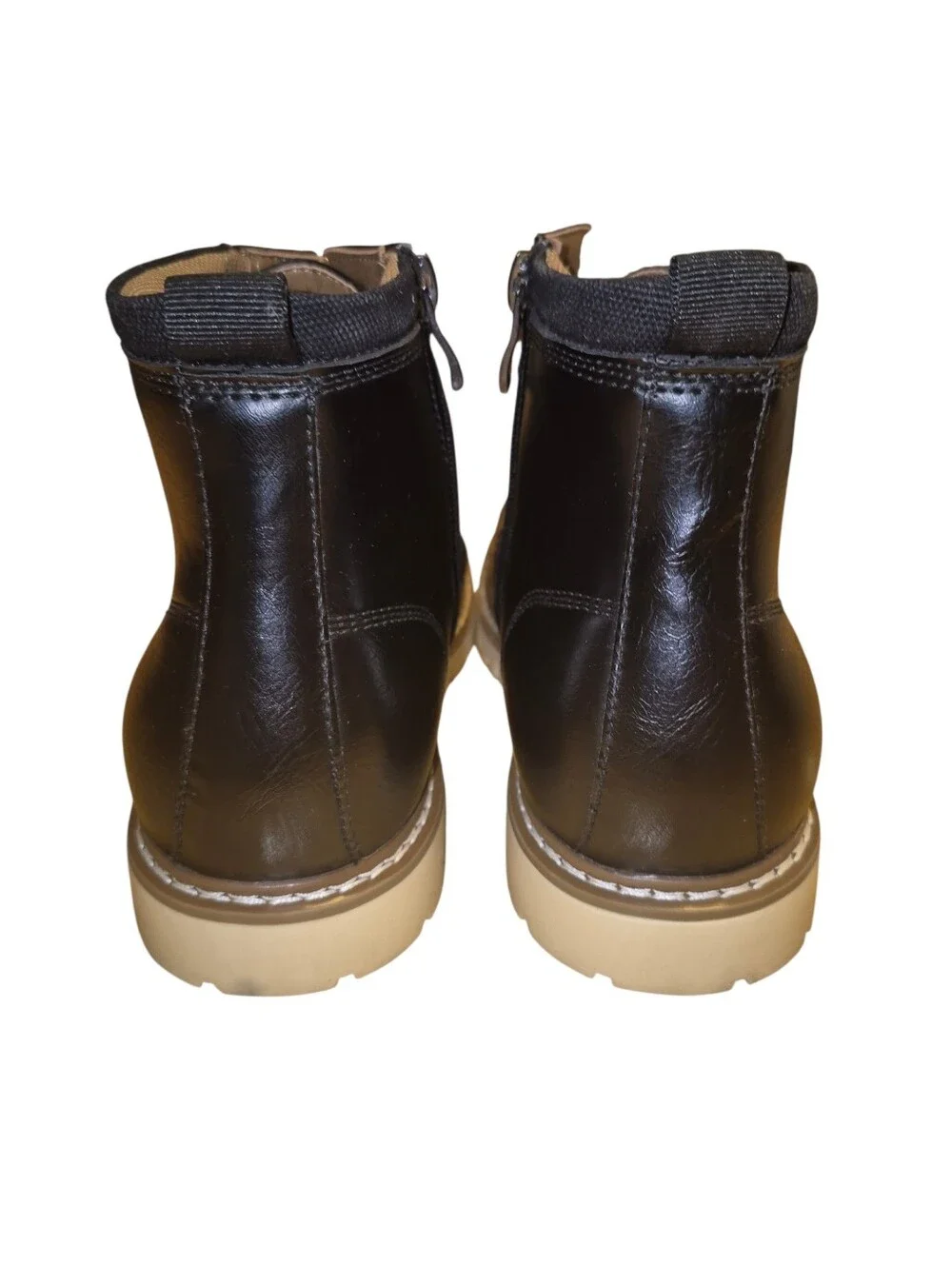 Steve Madden Black Leather Chukka Boots with Tan Lug Sole